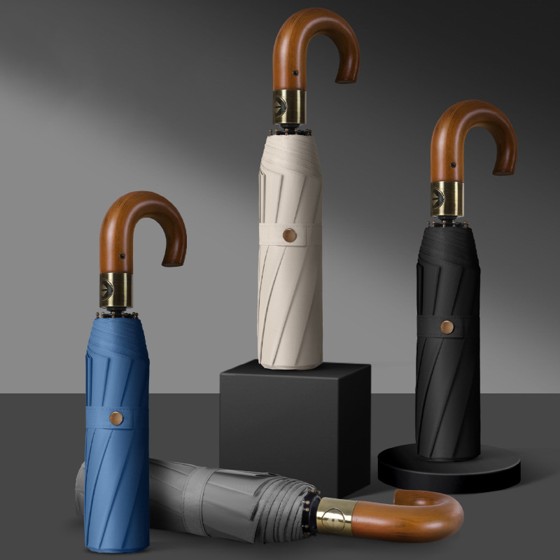 實木彎柄摺疊傘