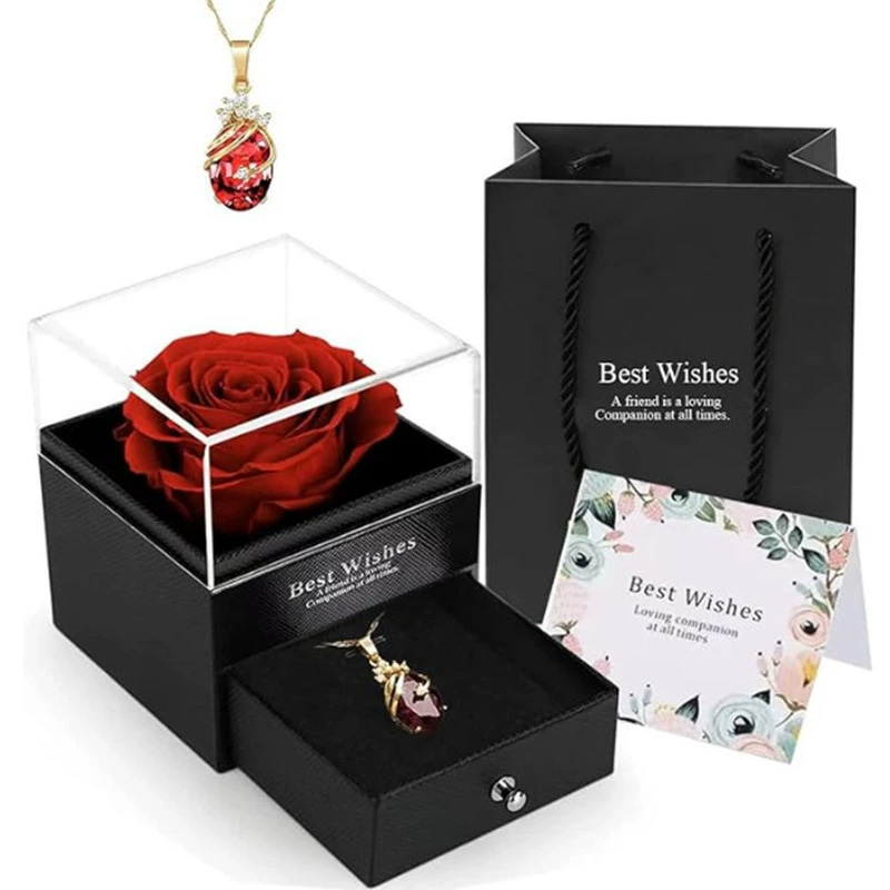 玫瑰花耳環珍珠項鍊情人節禮盒