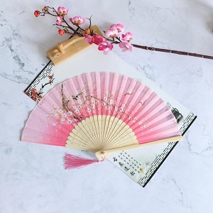 中秋復古綾絹竹骨折扇