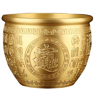招財黃銅米缸擺件