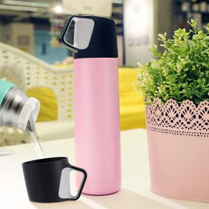 Color-blocked portable thermos mug