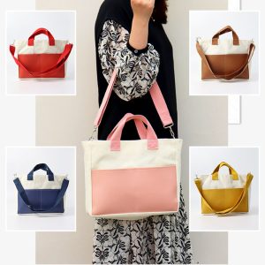 Colour-block shoulder hand-held canvas bag