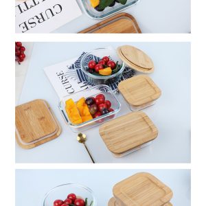 Bamboo lid glass lunch box