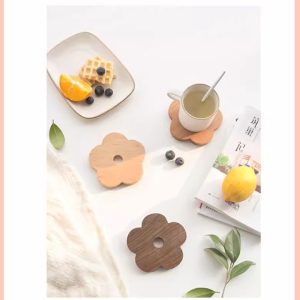 Floral solid wood coaster