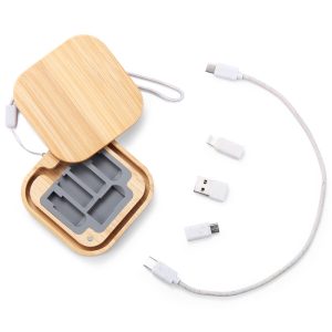 Bamboo and wood storage box data charging cable