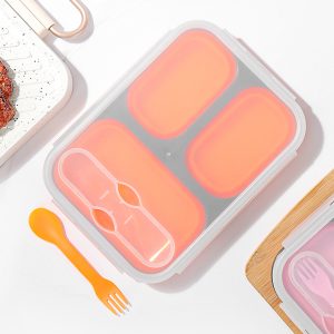 Three-compartment silicone folding lunch box