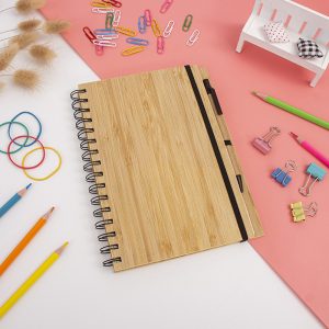 Wooden cover elasticated strap note paper