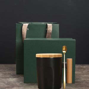 Wooden lid ceramic cup gift box