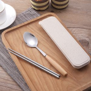 Stainless steel cutlery with wooden handles
