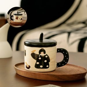 Ceramic coffee cup with lid on the bag