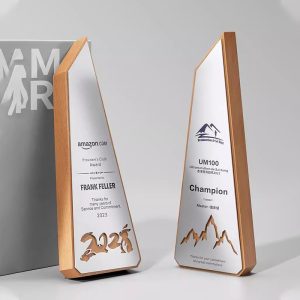 Solid wood metal commemorative trophy
