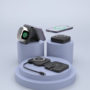 Foldable wireless charging pad with retractable cable