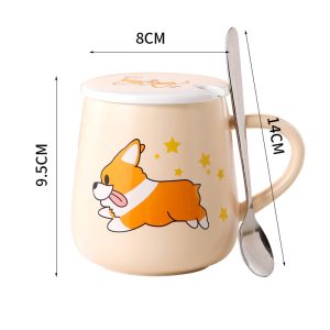 Large capacity cute cartoon ceramic mug with spoon