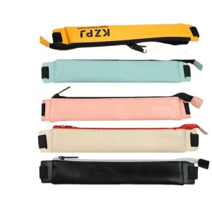 Leather pencil case with elasticated straps