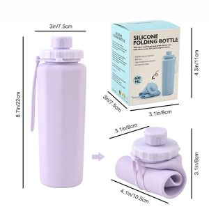 Solid color polygonal folded silicone water bottle